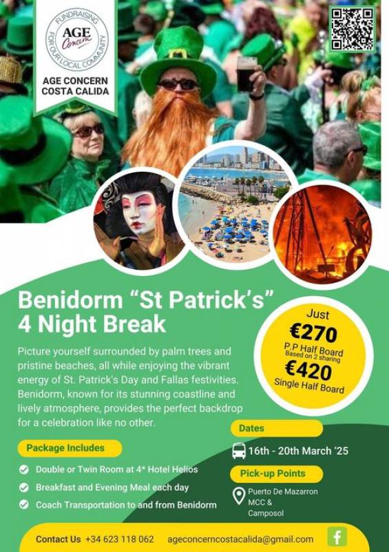 March 16 to 20, 2025 Age Concern 4-night break in Benidorm for St Patricks Day